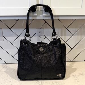 Roxy black crinkle-textured faux leather shoulder bag silver-tone hardware Y2K